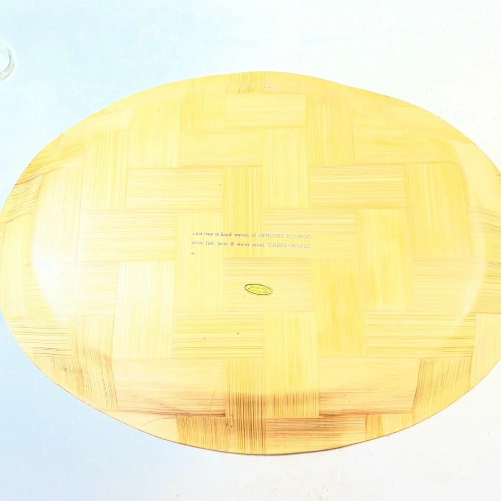 Vintage 70's Florida Souvenir Bamboo Oval Tray Collectible 16”x12” Beach Boho